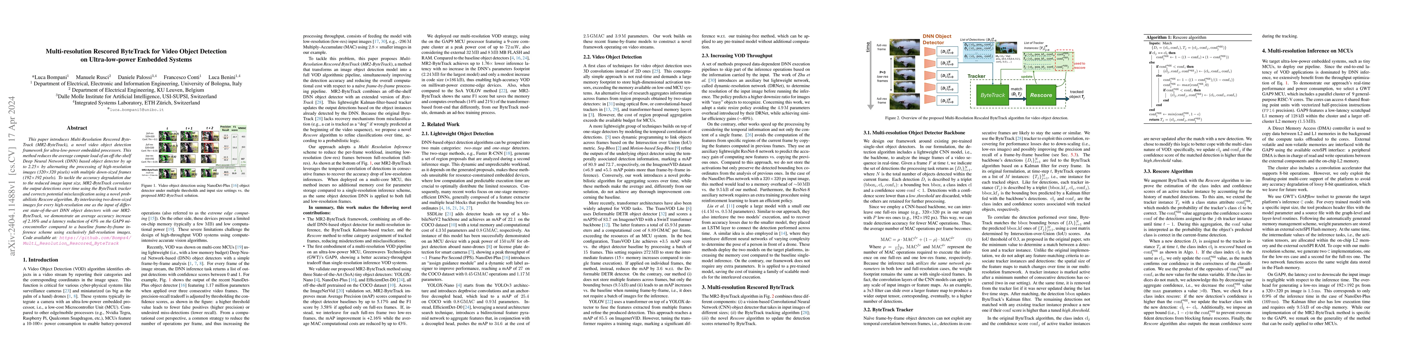 Thumbnail for Multi-resolution Rescored ByteTrack for Video Object Detection on
  Ultra-low-power Embedded Systems