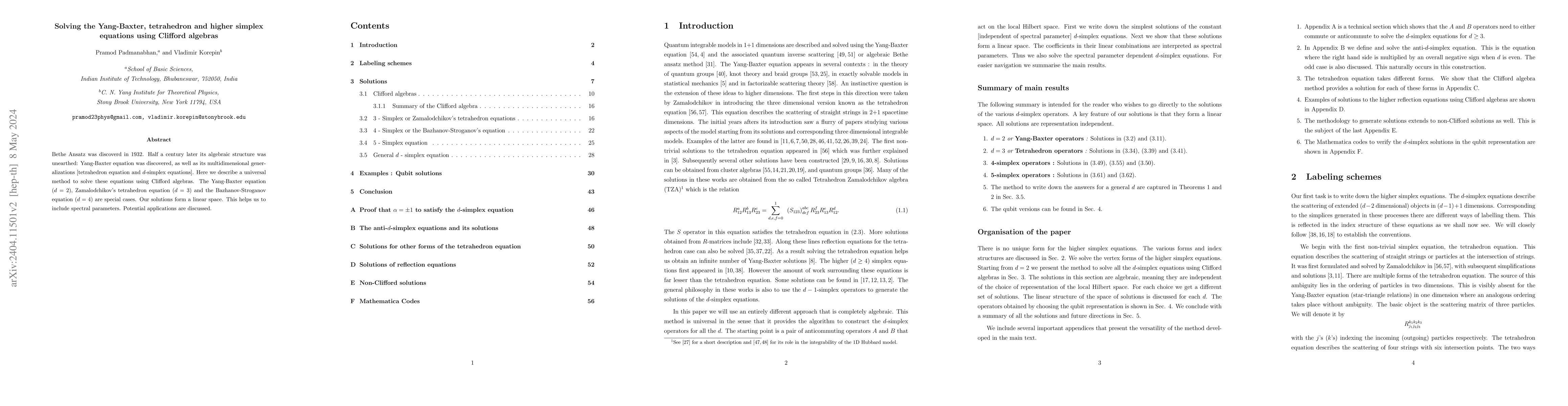 Thumbnail for Solving the Yang-Baxter, tetrahedron and higher simplex equations using
  Clifford algebras
