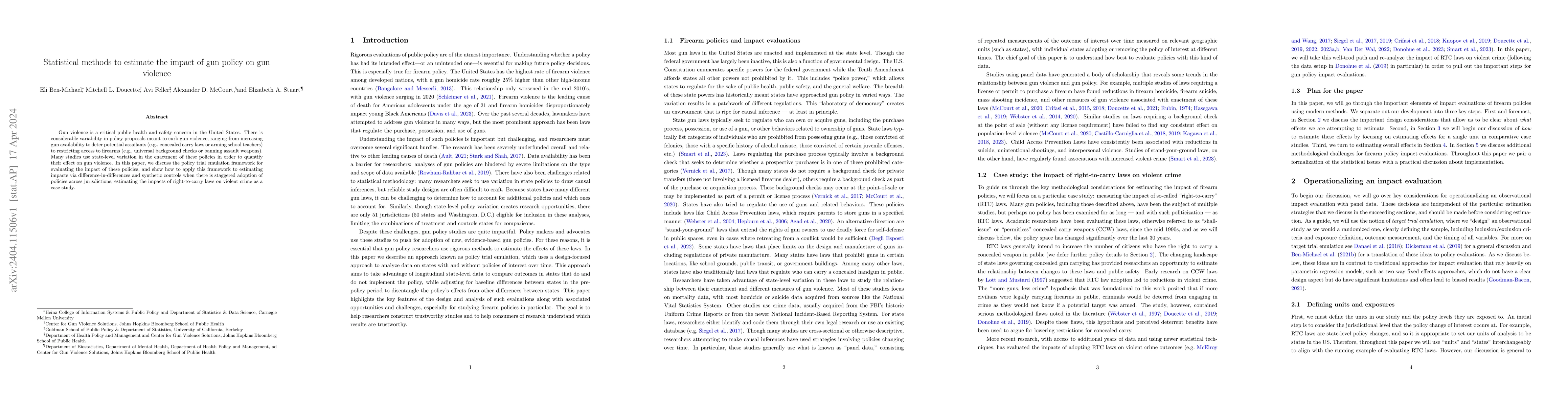 Thumbnail for Statistical methods to estimate the impact of gun policy on gun violence