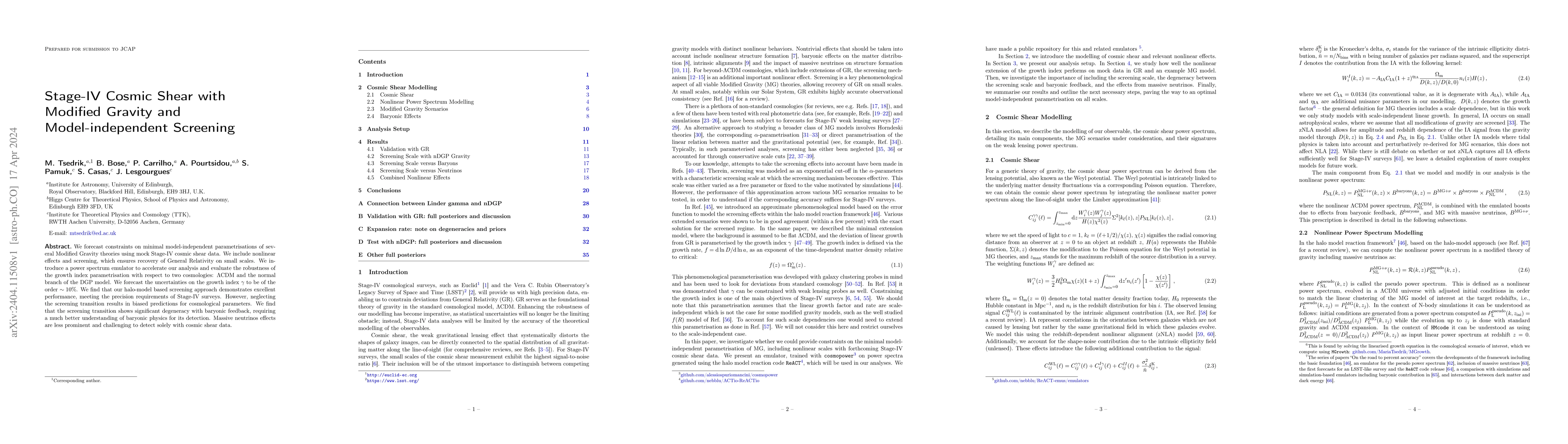 Thumbnail for Stage-IV Cosmic Shear with Modified Gravity and Model-independent
  Screening