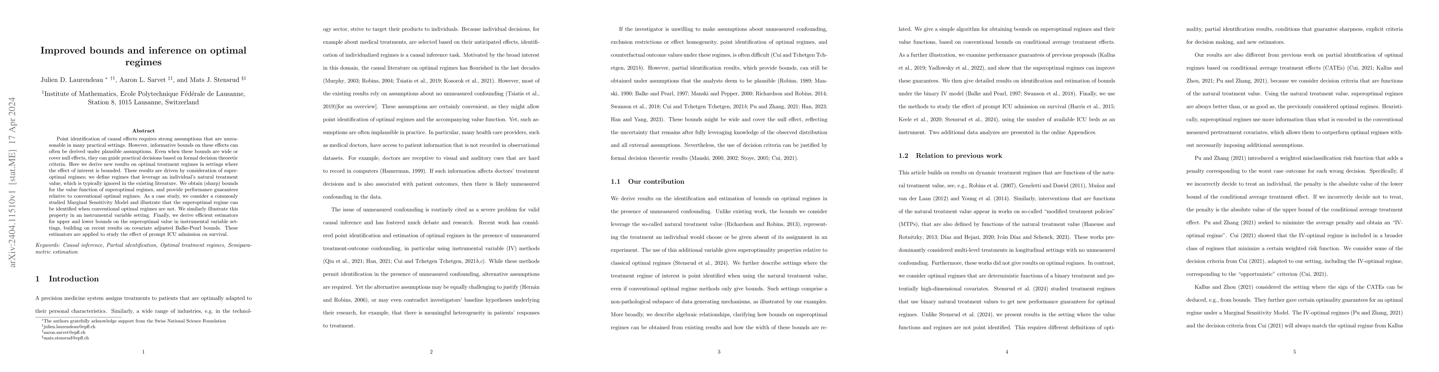 Thumbnail for Improved bounds and inference on optimal regimes