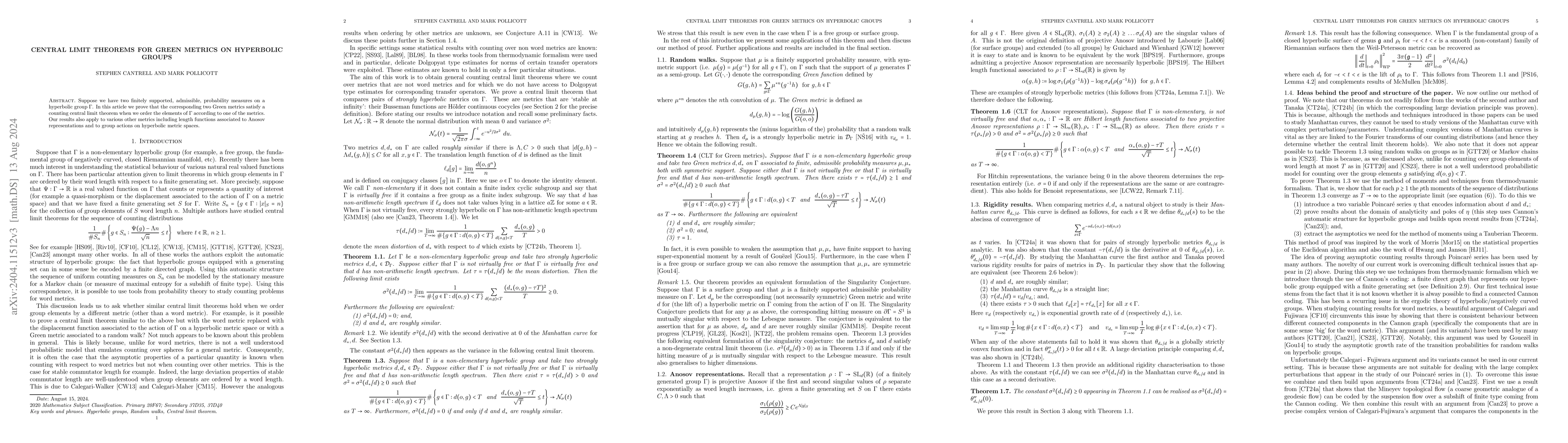 Thumbnail for Central limit theorems for Green metrics on hyperbolic groups