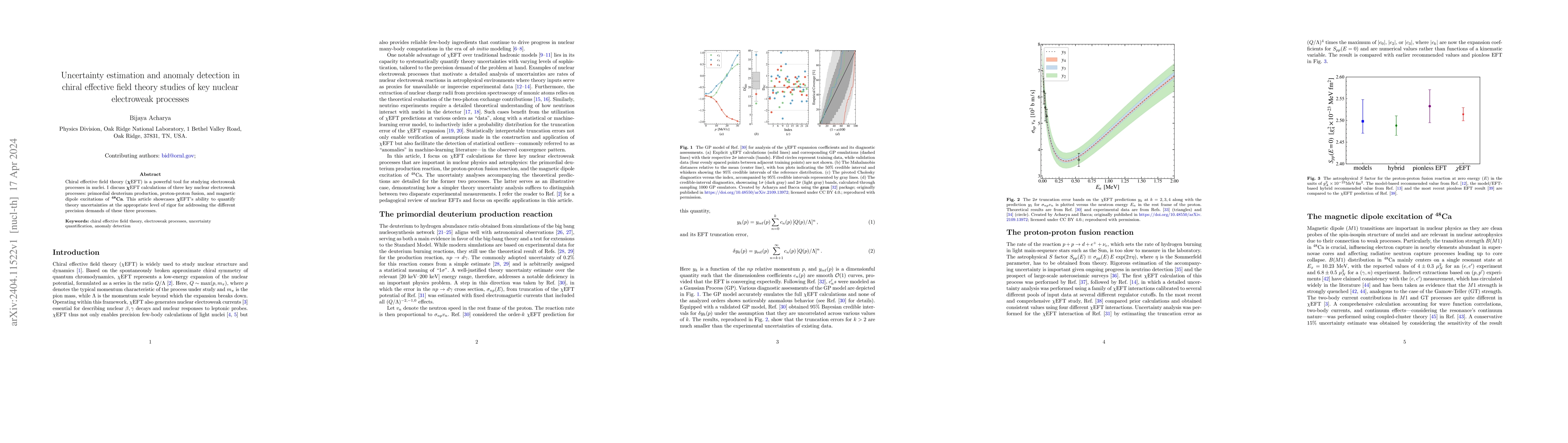 Thumbnail for Uncertainty estimation and anomaly detection in chiral effective field
  theory studies of key nuclear electroweak processes
