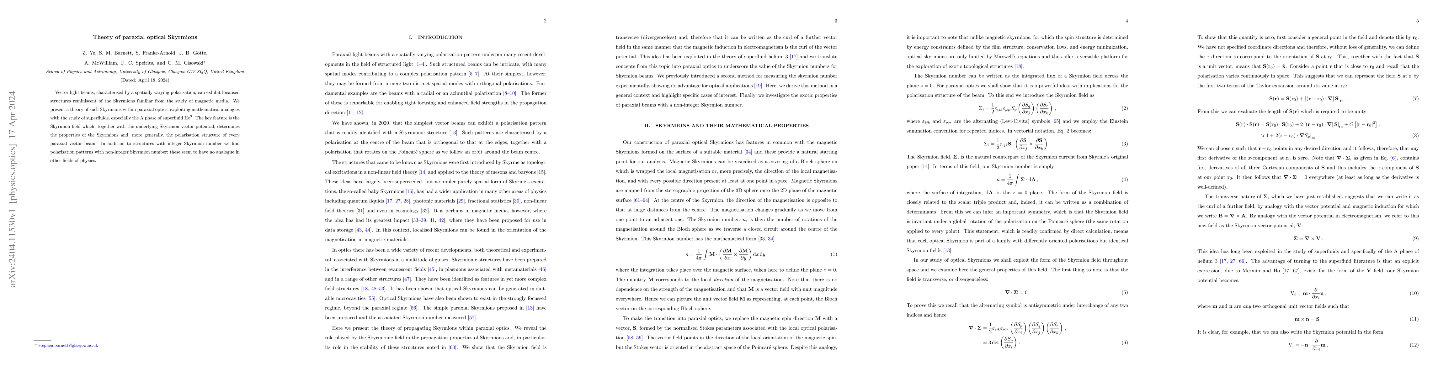 Thumbnail for Theory of paraxial optical Skyrmions