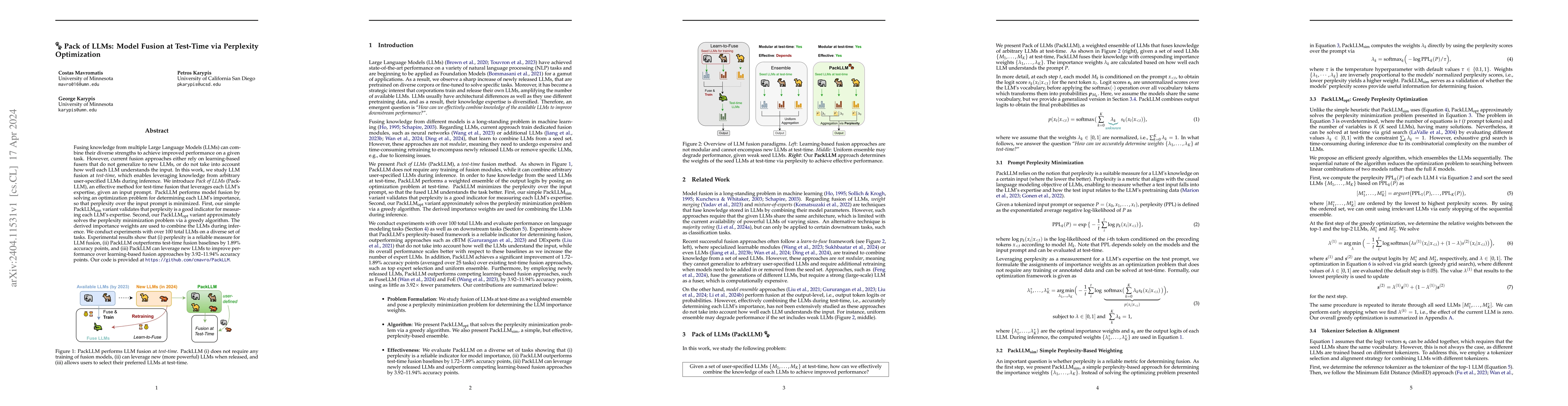 Thumbnail for Pack of LLMs: Model Fusion at Test-Time via Perplexity Optimization