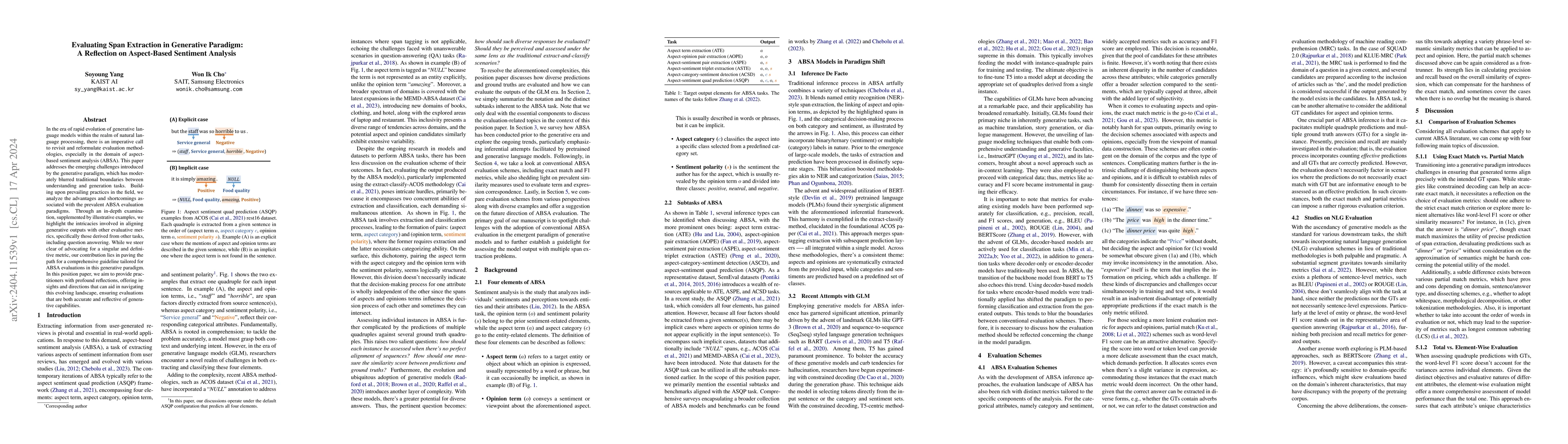 Thumbnail for Evaluating Span Extraction in Generative Paradigm: A Reflection on
  Aspect-Based Sentiment Analysis