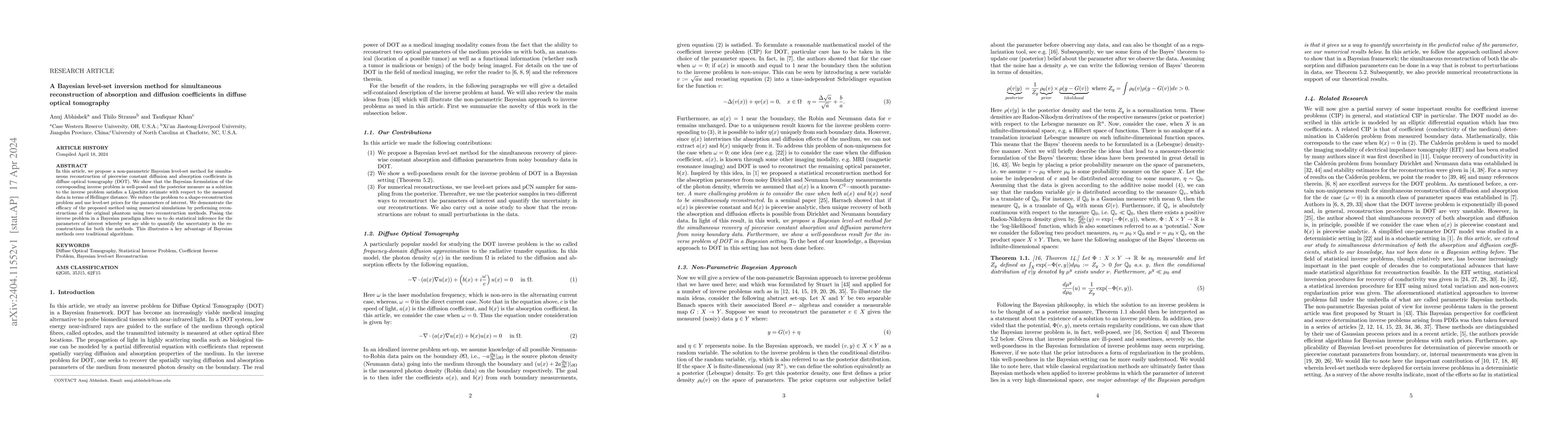 Thumbnail for A Bayesian level-set inversion method for simultaneous reconstruction of
  absorption and diffusion coefficients in diffuse optical tomography