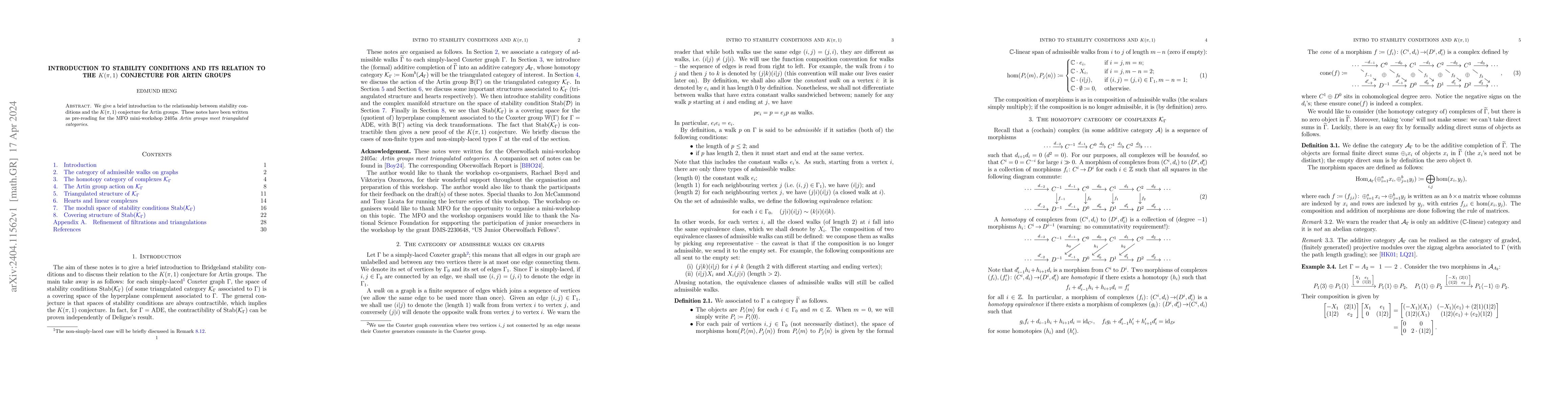 Thumbnail for Introduction to stability conditions and its relation to the $K(\pi,1)$
  conjecture for Artin groups