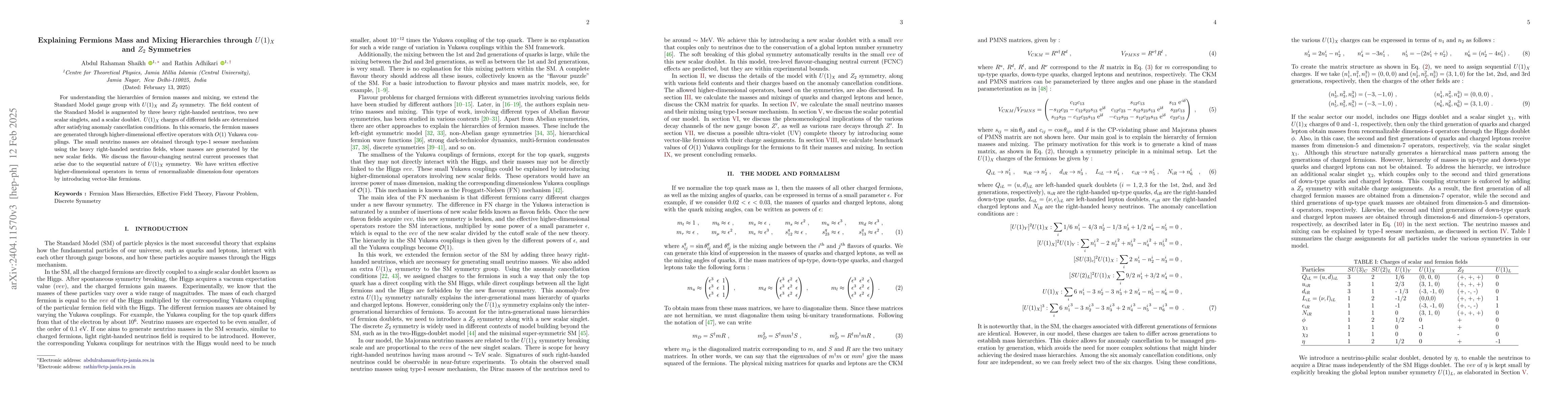 Thumbnail for Explaining Fermions Mass and Mixing Hierarchies through $U(1)_X$ and
  $Z_2$ Symmetries