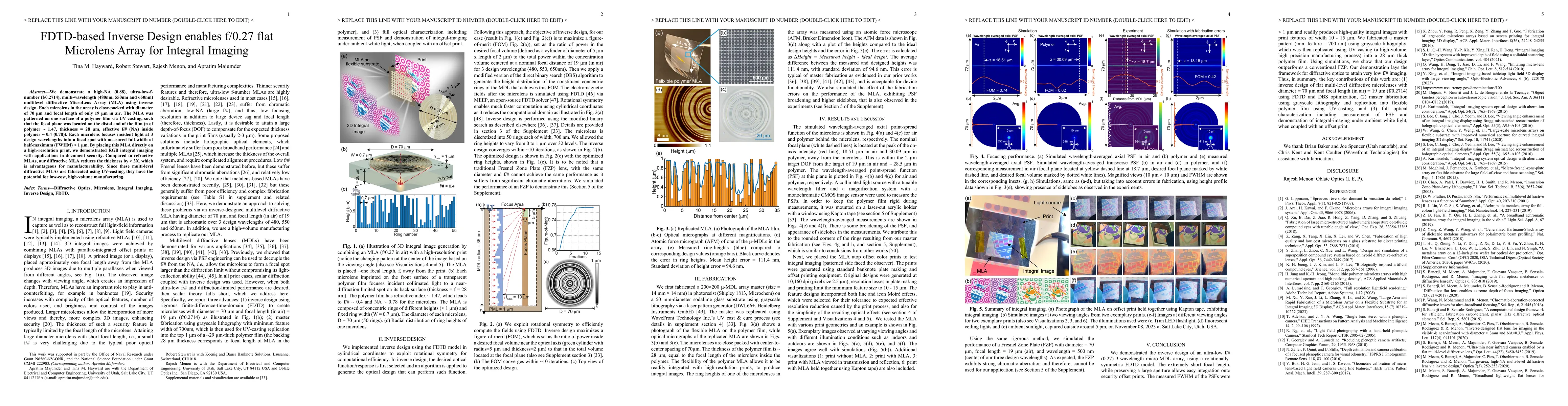 Thumbnail for FDTD-based Inverse Design enables f/0.27 flat Microlens Array for
  Integral Imaging