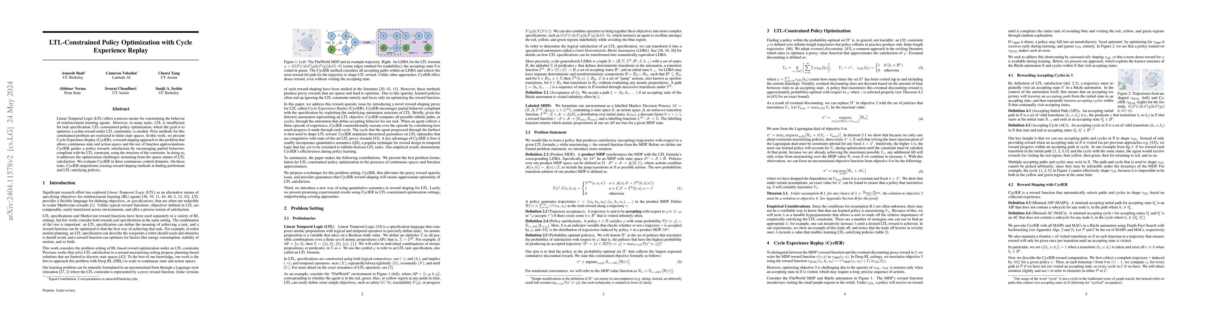 Thumbnail for LTL-Constrained Policy Optimization with Cycle Experience Replay