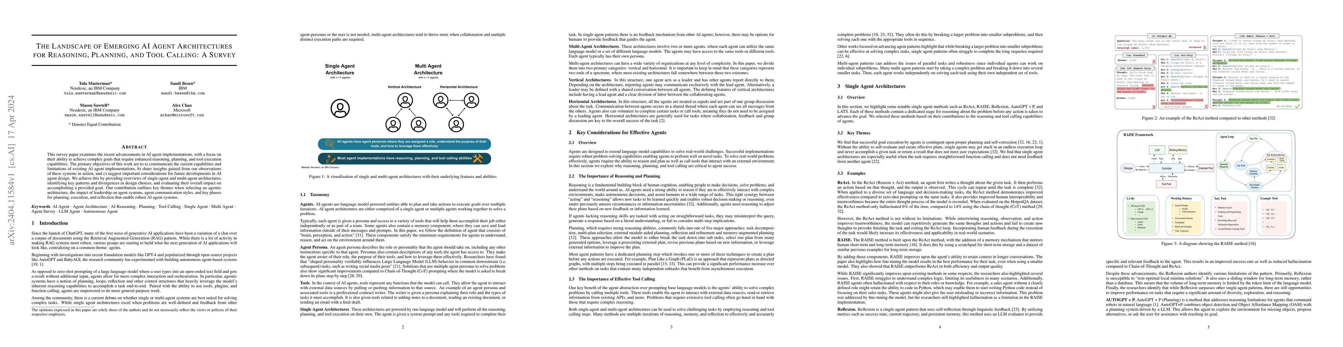 Thumbnail for The Landscape of Emerging AI Agent Architectures for Reasoning,
  Planning, and Tool Calling: A Survey