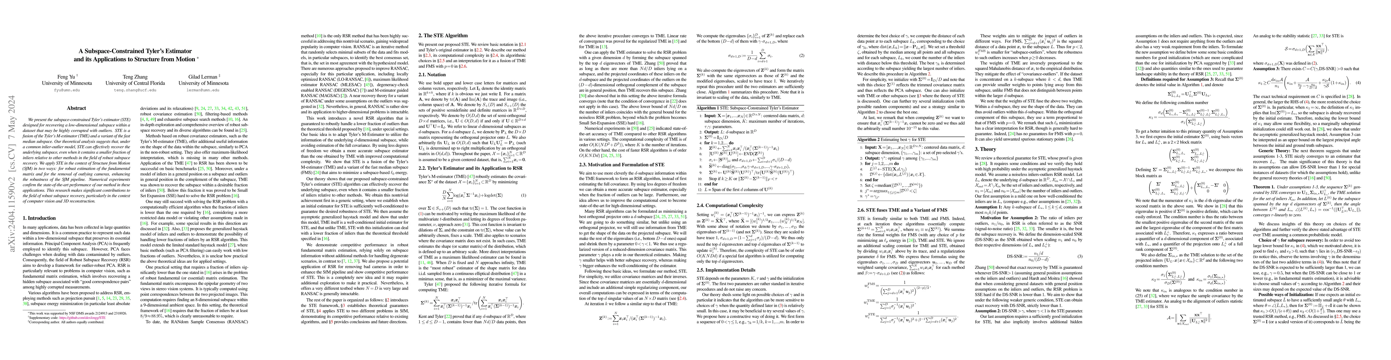 Thumbnail for A Subspace-Constrained Tyler's Estimator and its Applications to
  Structure from Motion