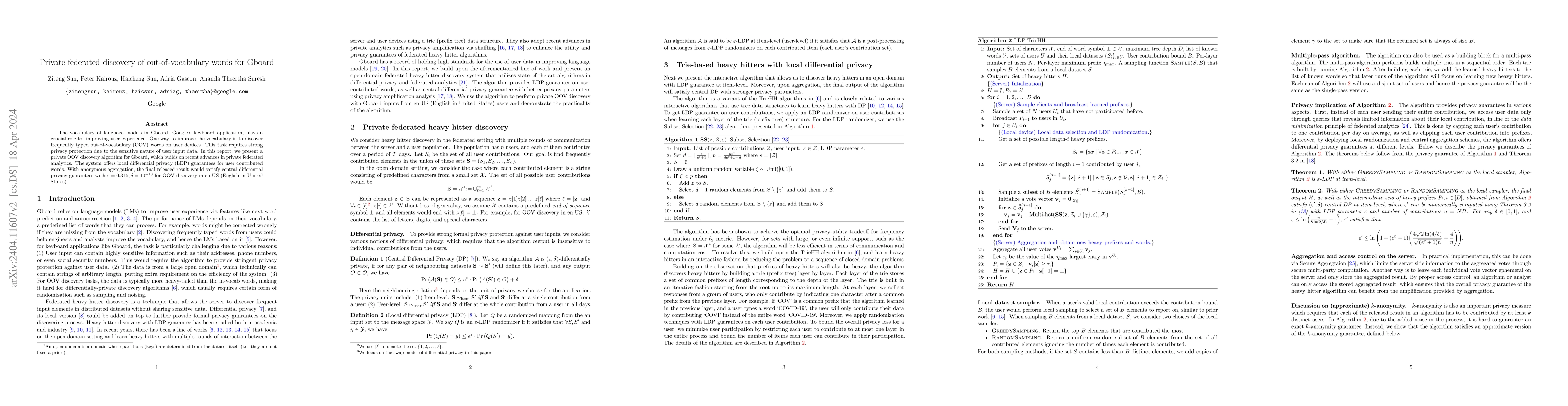 Thumbnail for Private federated discovery of out-of-vocabulary words for Gboard