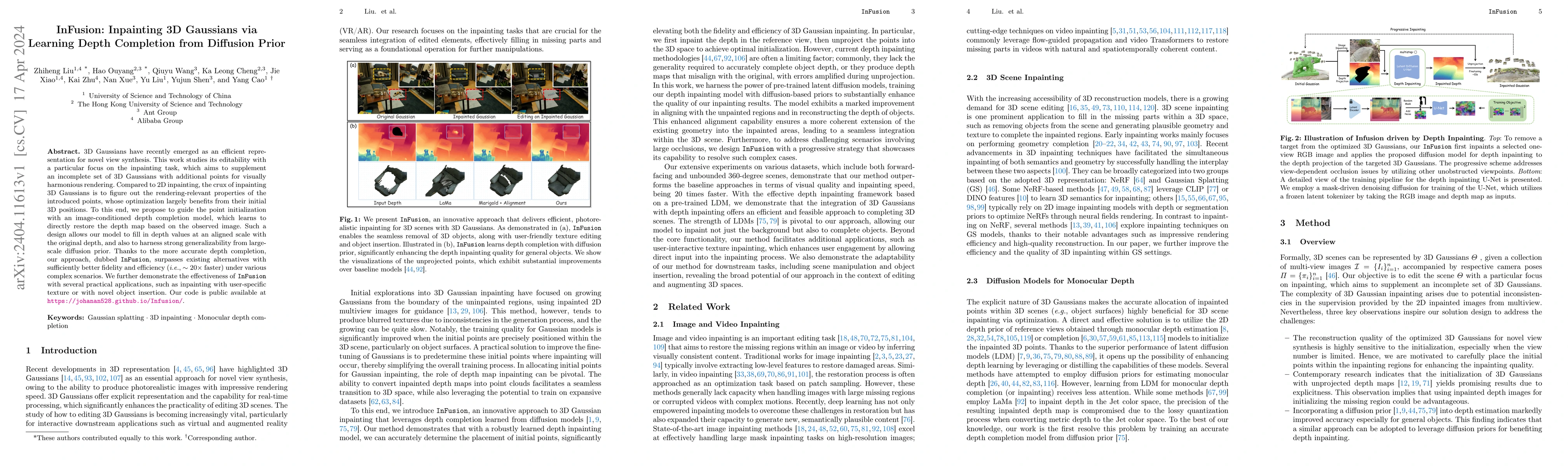 Thumbnail for InFusion: Inpainting 3D Gaussians via Learning Depth Completion from
  Diffusion Prior