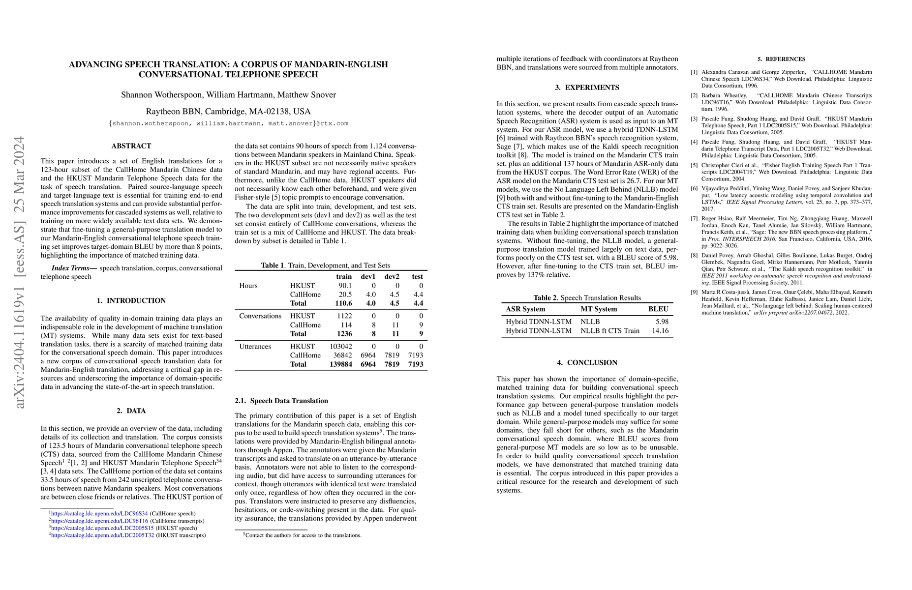 Thumbnail for Advancing Speech Translation: A Corpus of Mandarin-English
  Conversational Telephone Speech
