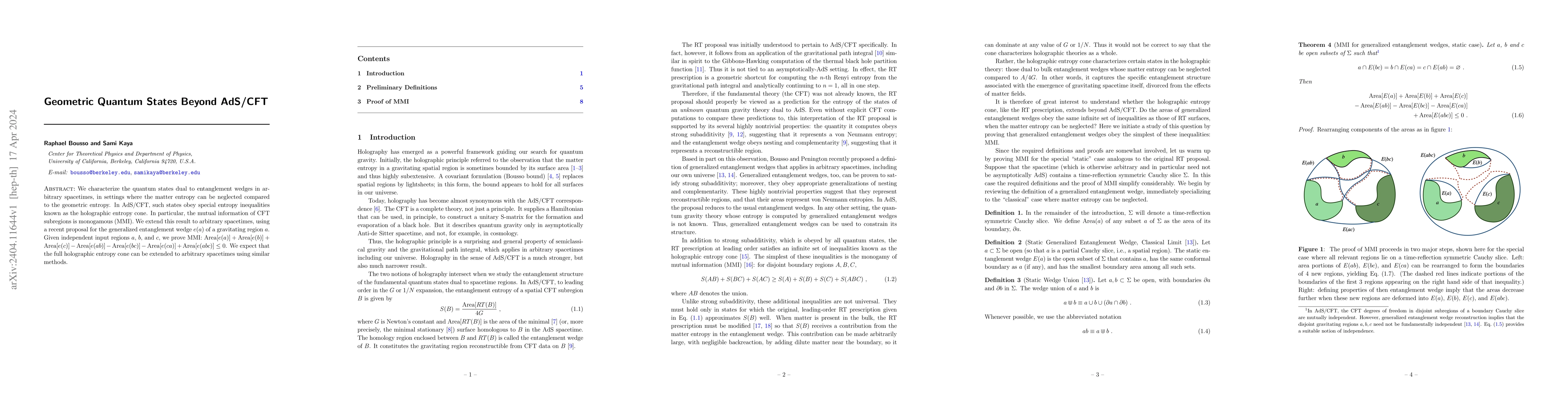 Thumbnail for Geometric Quantum States Beyond AdS/CFT