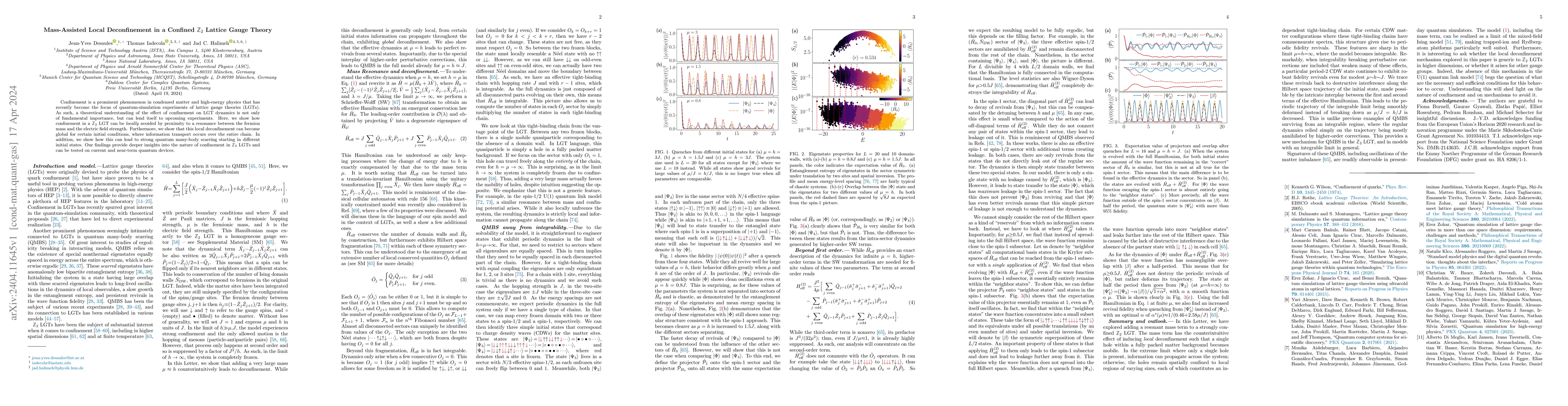 Thumbnail for Mass-Assisted Local Deconfinement in a Confined $\mathbb{Z}_2$ Lattice
  Gauge Theory