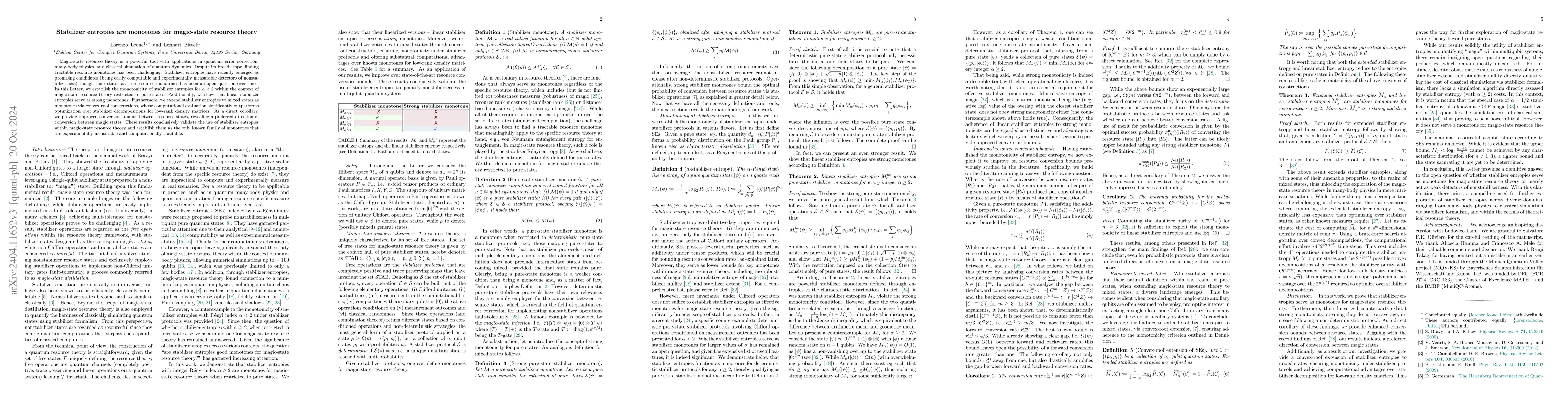 Thumbnail for Stabilizer entropies are monotones for magic-state resource theory