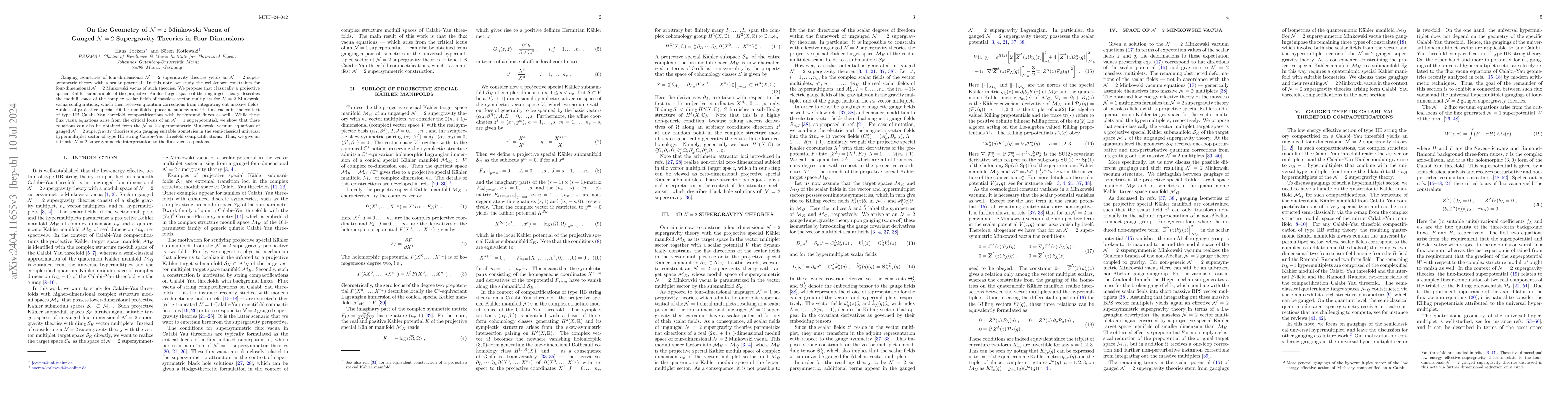 Thumbnail for On the Geometry of N=2 Minkowski Vacua of Gauged N=2 Supergravity
  Theories in Four Dimensions