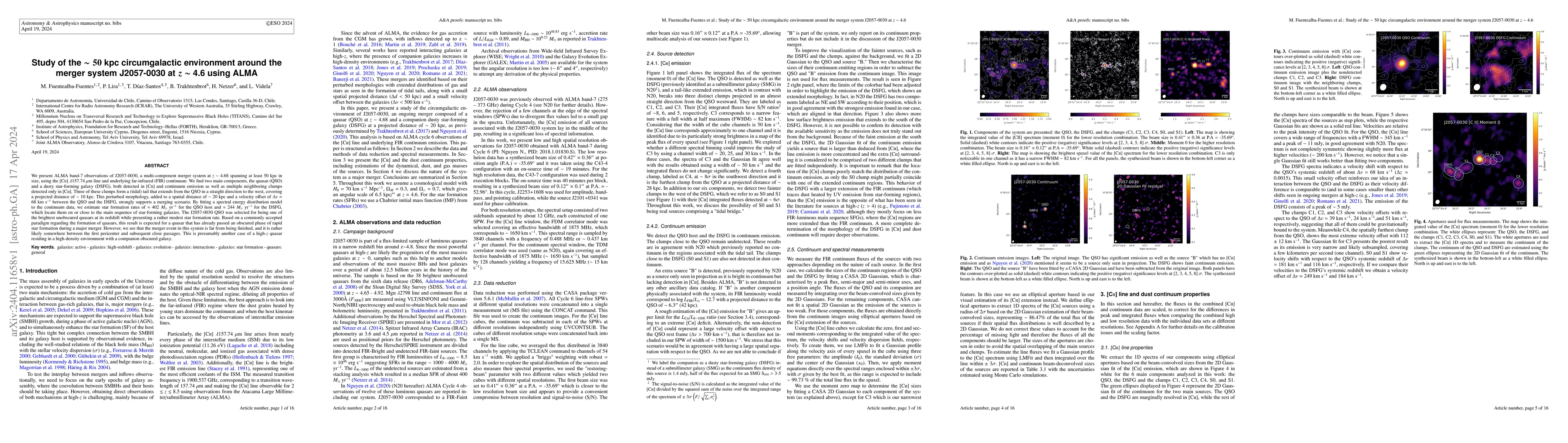 Thumbnail for Study of the $\sim 50$ kpc circumgalactic environment around the merger
  system J2057-0030 at $z$ $\sim$ 4.6 using ALMA