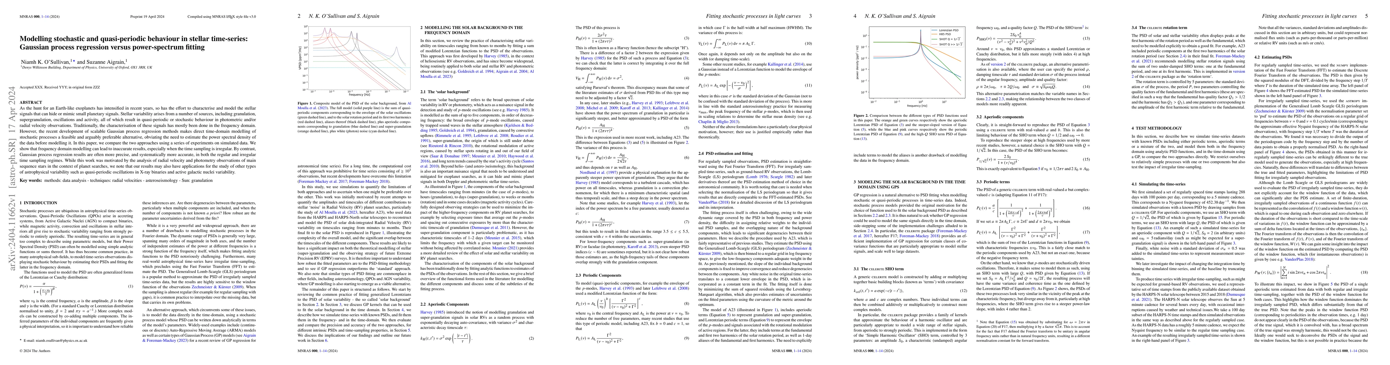 Thumbnail for Modelling stochastic and quasi-periodic behaviour in stellar
  time-series: Gaussian process regression versus power-spectrum fitting