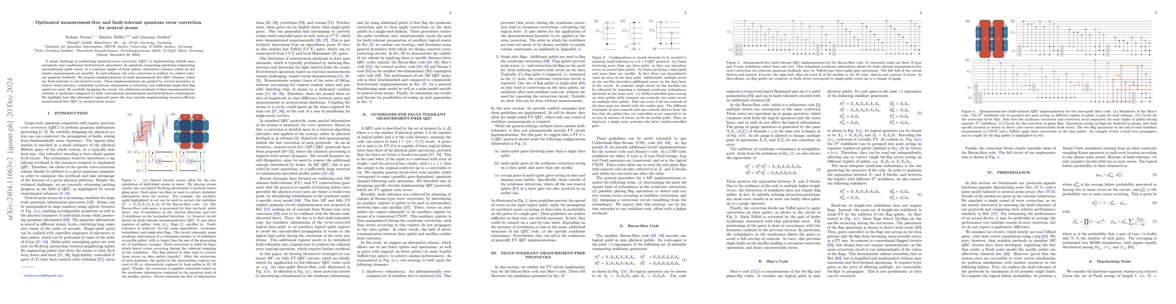 Thumbnail for Optimized measurement-free and fault-tolerant quantum error correction
  for neutral atoms