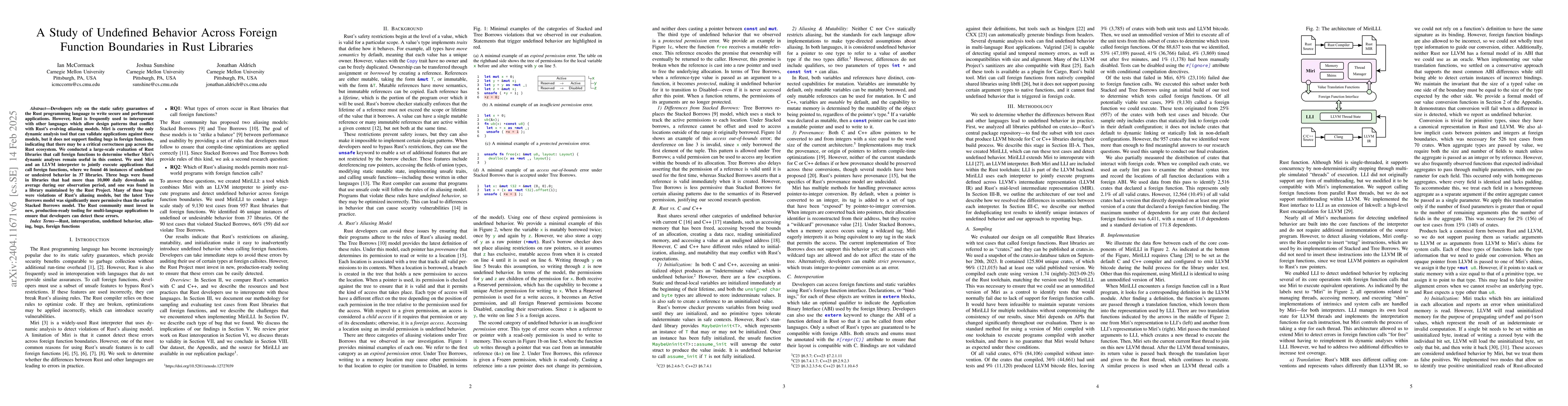 Thumbnail for A Study of Undefined Behavior Across Foreign Function Boundaries in Rust
  Libraries