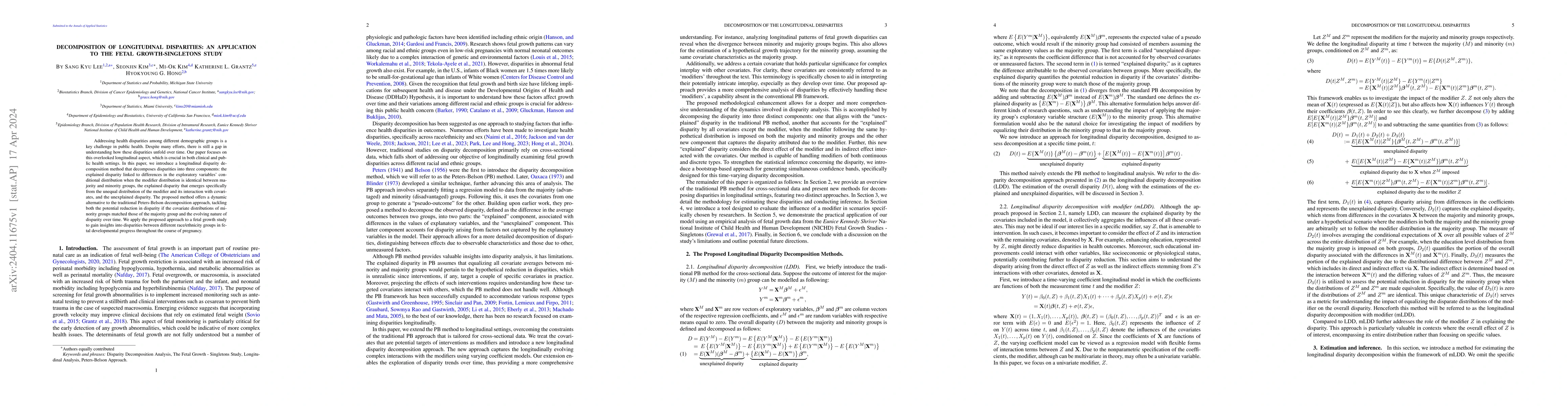 Thumbnail for Decomposition of Longitudinal Disparities: an Application to the Fetal
  Growth-Singletons Study