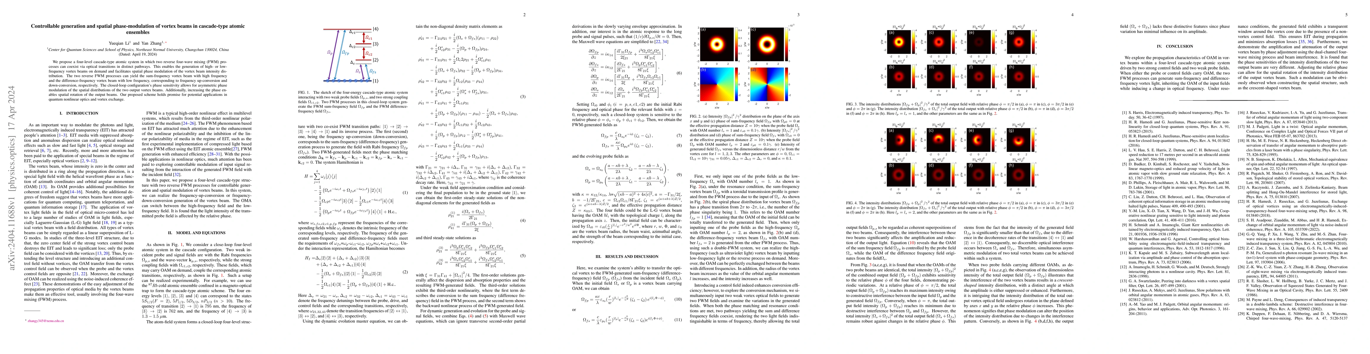 Thumbnail for Controllable generation and spatial phase-modulation of vortex beams in
  cascade-type atomic ensembles