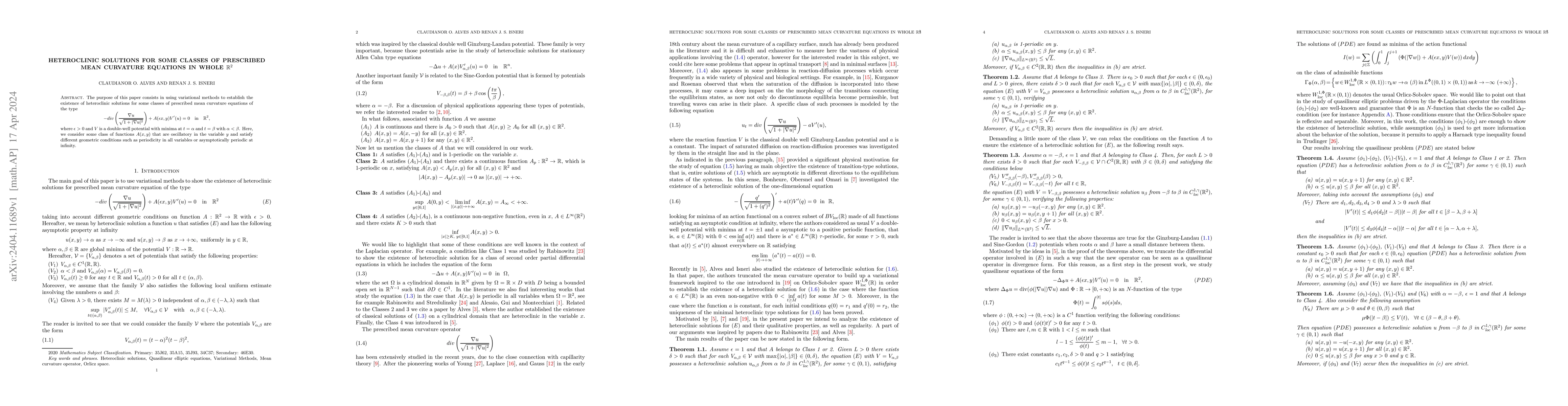 Thumbnail for Heteroclinic solutions for some classes of prescribed mean curvature
  equations in whole $\mathbb{R}^2$
