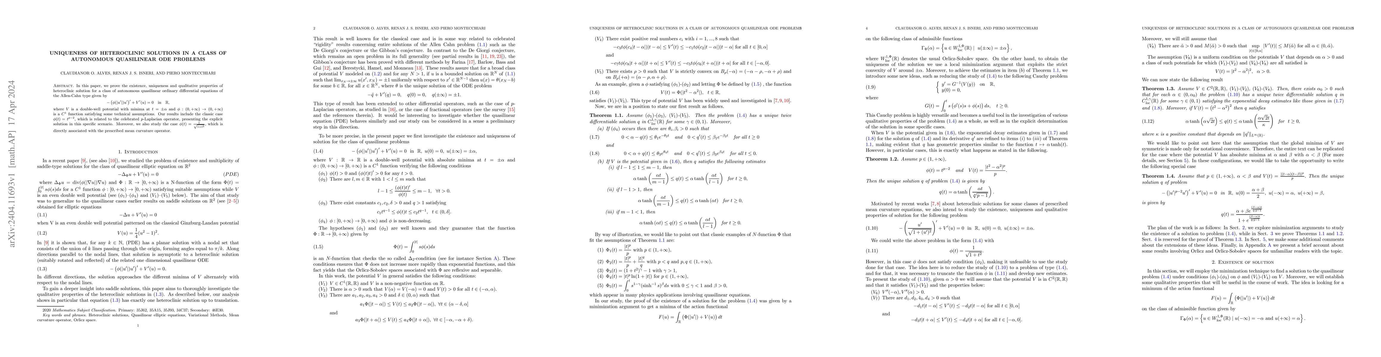 Thumbnail for Uniqueness of Heteroclinic Solutions in a Class of Autonomous
  Quasilinear ODE Problems