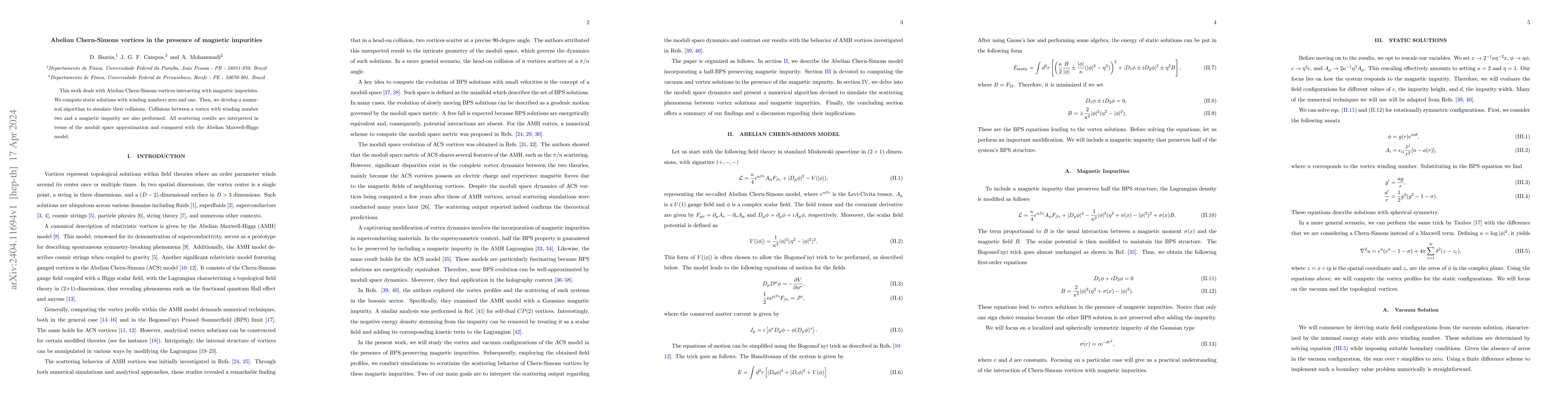 Thumbnail for Abelian Chern-Simons vortices in the presence of magnetic impurities