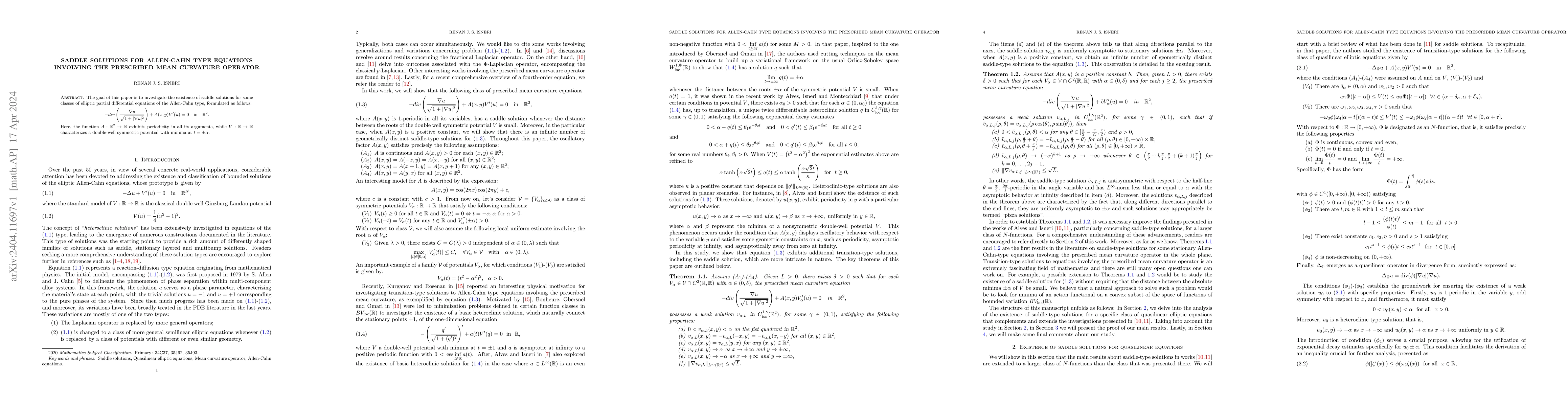 Thumbnail for Saddle solutions for Allen-Cahn type equations involving the prescribed
  mean curvature operator