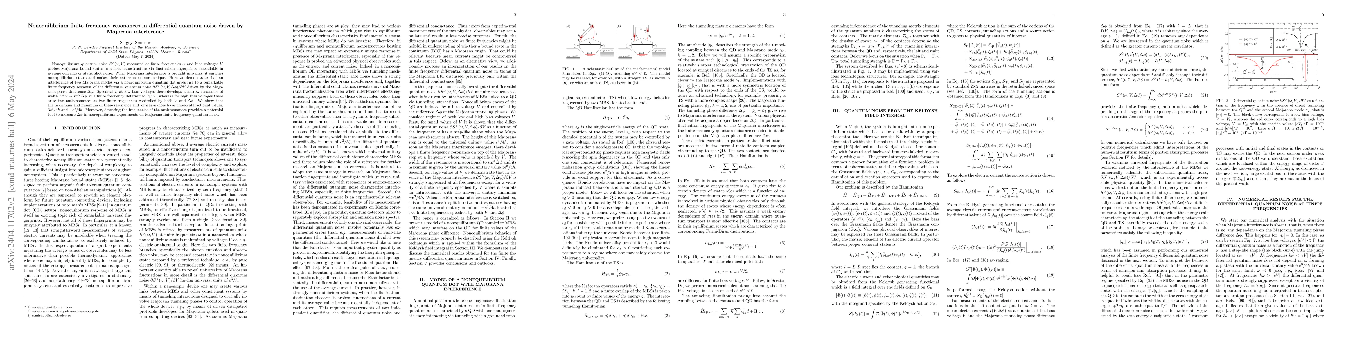 Thumbnail for Nonequilibrium finite frequency resonances in differential quantum noise
  driven by Majorana interference