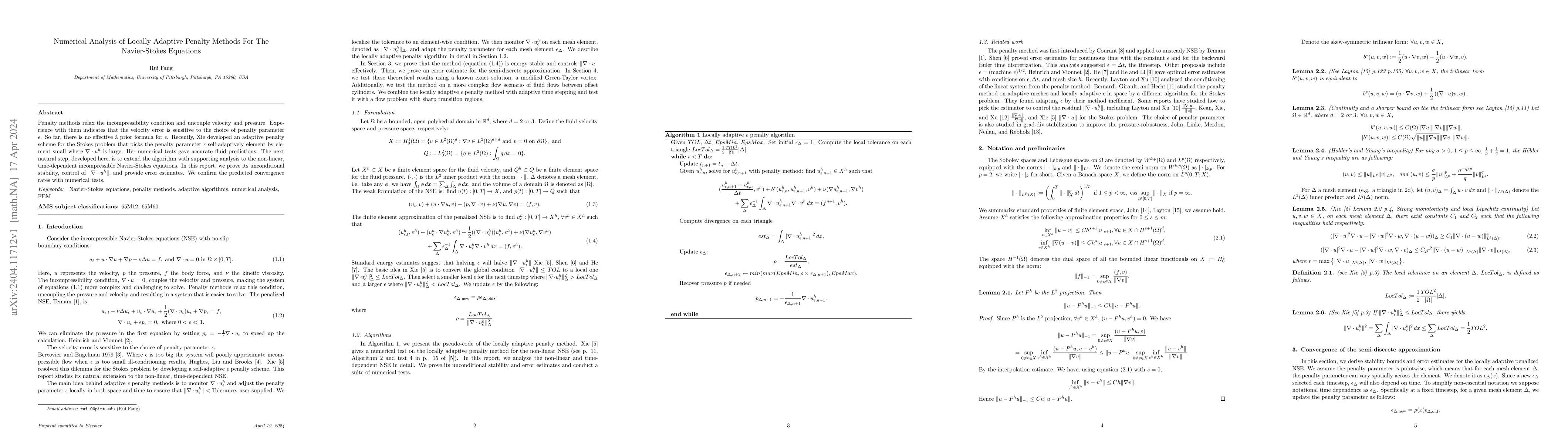 Thumbnail for Numerical Analysis of Locally Adaptive Penalty Methods For The
  Navier-Stokes Equations