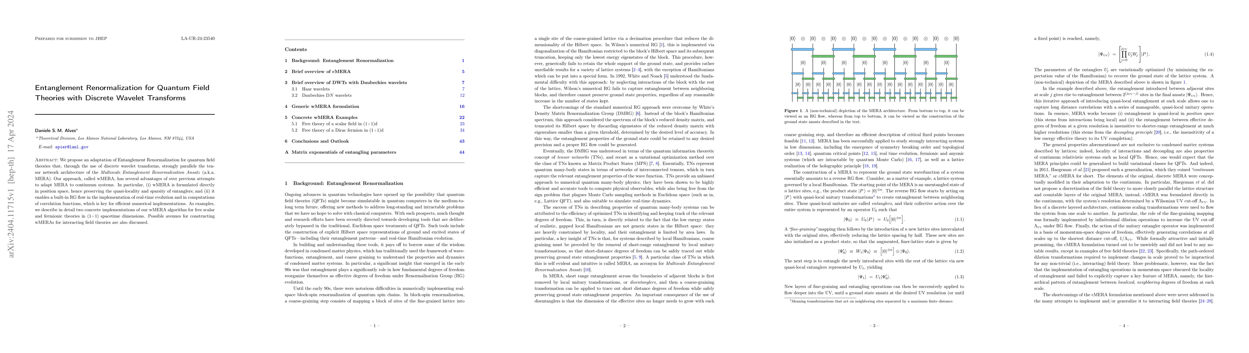Thumbnail for Entanglement Renormalization for Quantum Field Theories with Discrete
  Wavelet Transforms