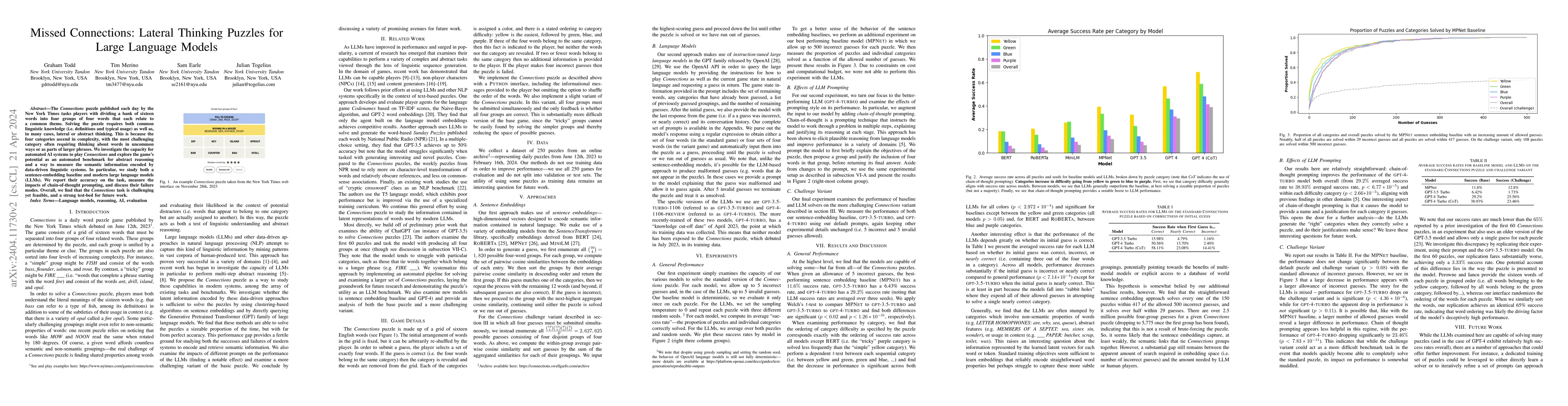Thumbnail for Missed Connections: Lateral Thinking Puzzles for Large Language Models