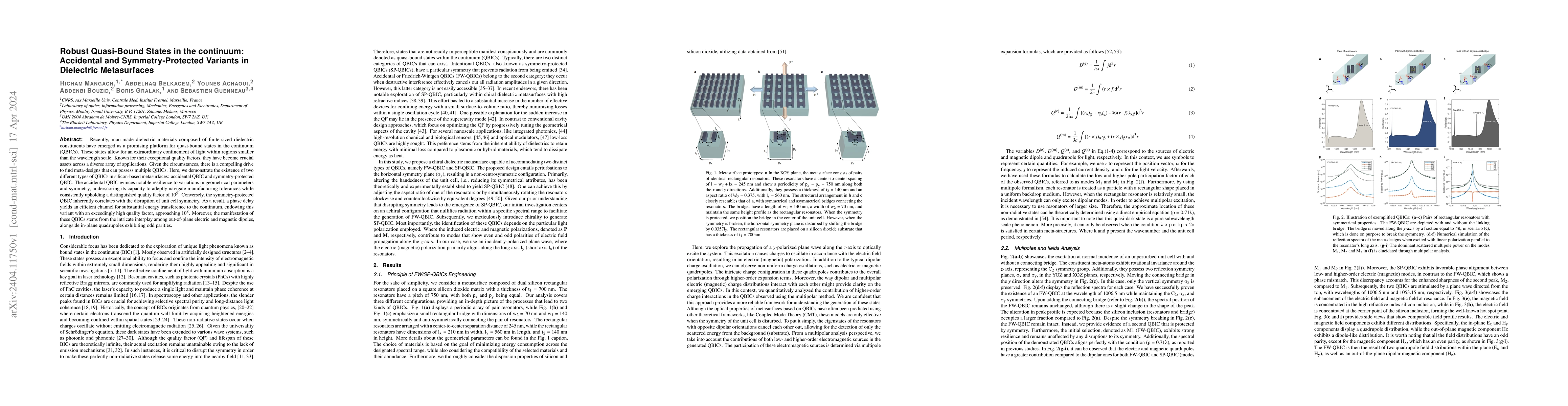 Thumbnail for Robust Quasi-Bound States in the continuum: Accidental and
  Symmetry-Protected Variants in Dielectric Metasurfaces