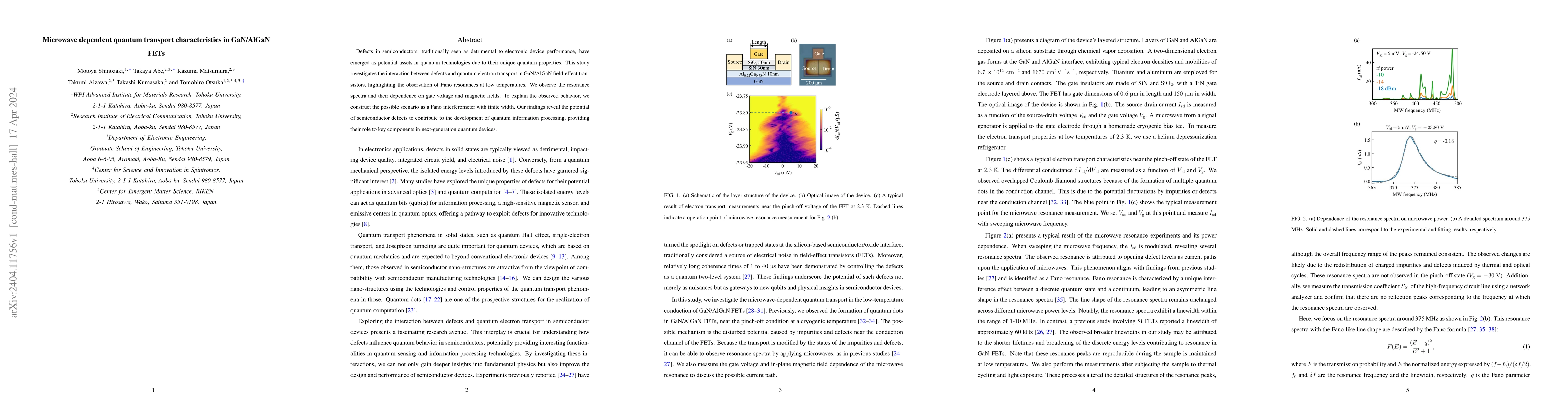 Thumbnail for Microwave dependent quantum transport characteristics in GaN/AlGaN FETs