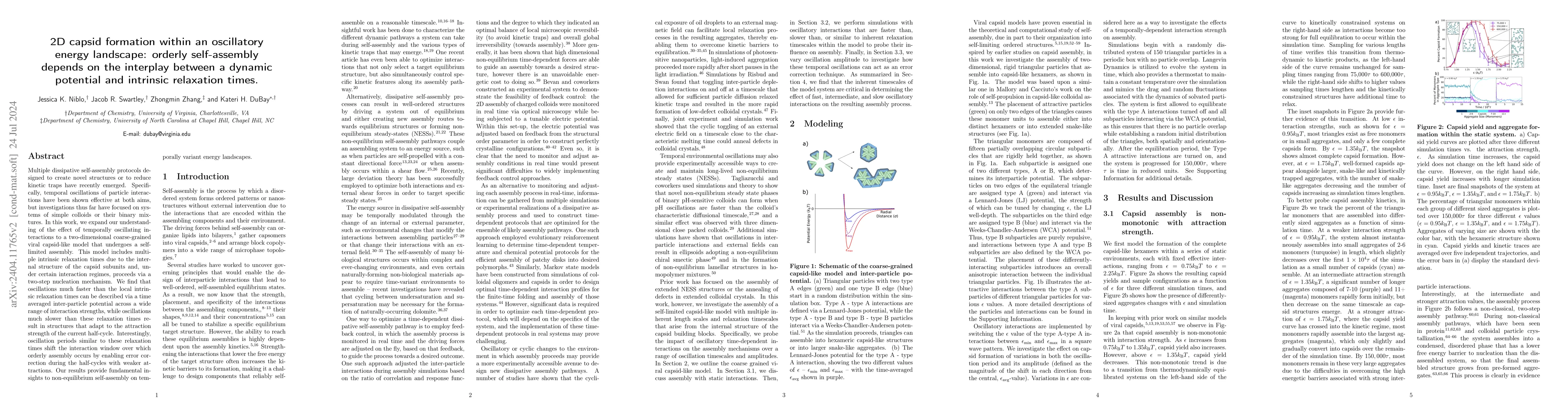 Thumbnail for 2D capsid formation within an oscillatory energy landscape: orderly
  self-assembly depends on the interplay between a dynamic potential and
  intrinsic relaxation times