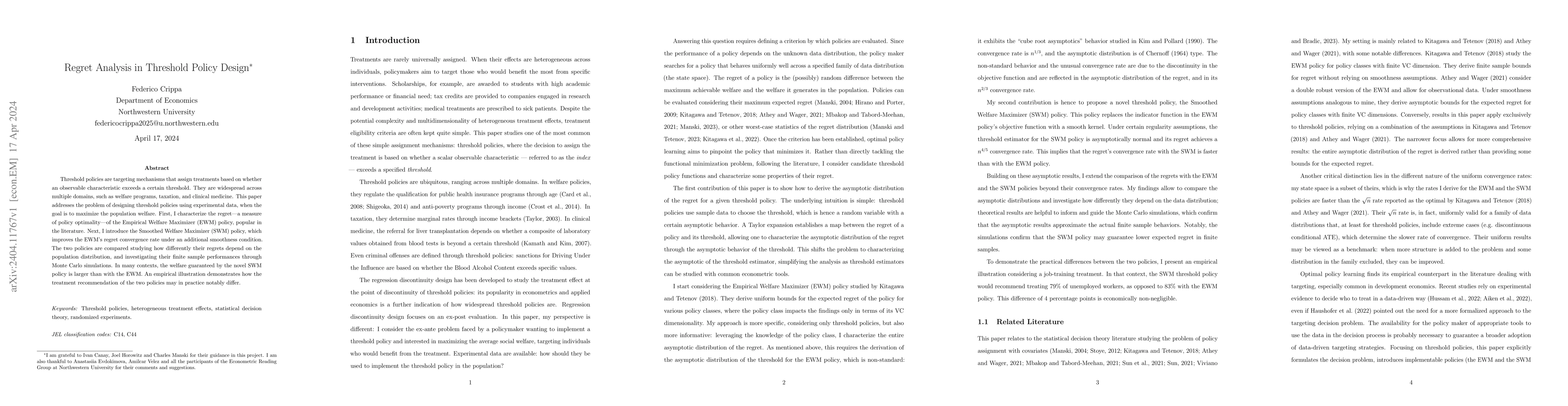 Thumbnail for Regret Analysis in Threshold Policy Design