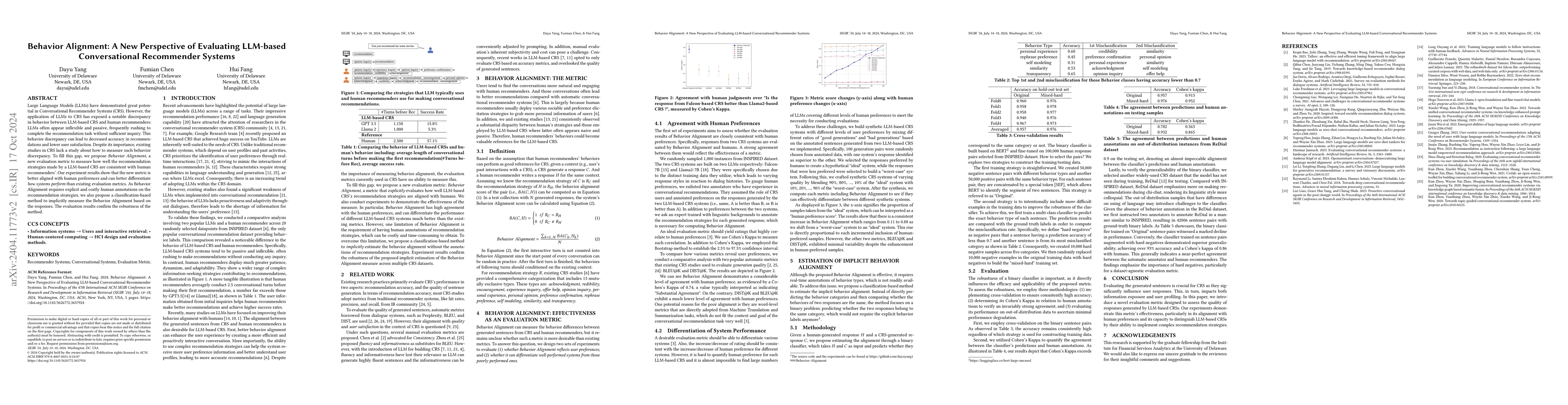 Thumbnail for Behavior Alignment: A New Perspective of Evaluating LLM-based
  Conversational Recommendation Systems