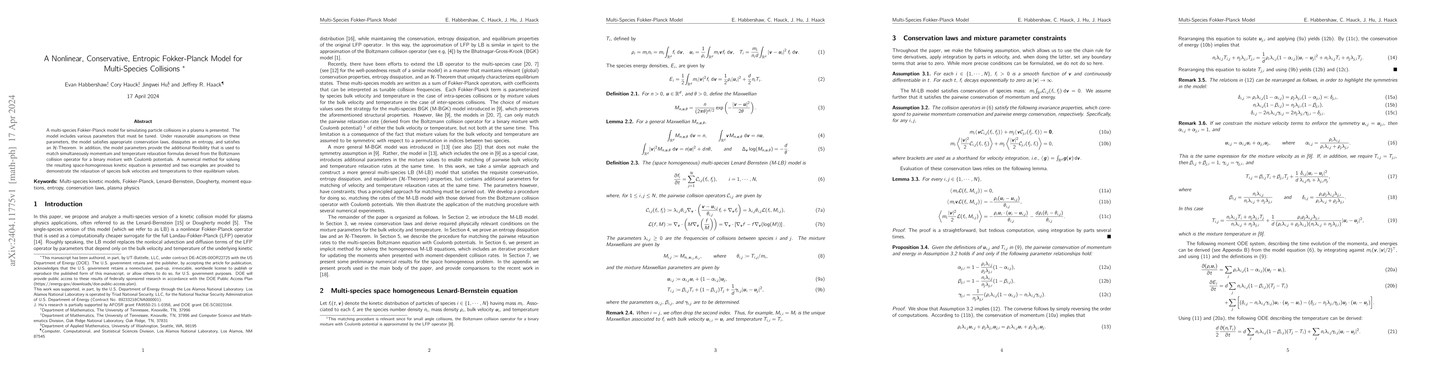 Thumbnail for A Nonlinear, Conservative, Entropic Fokker-Planck Model for
  Multi-Species Collisions