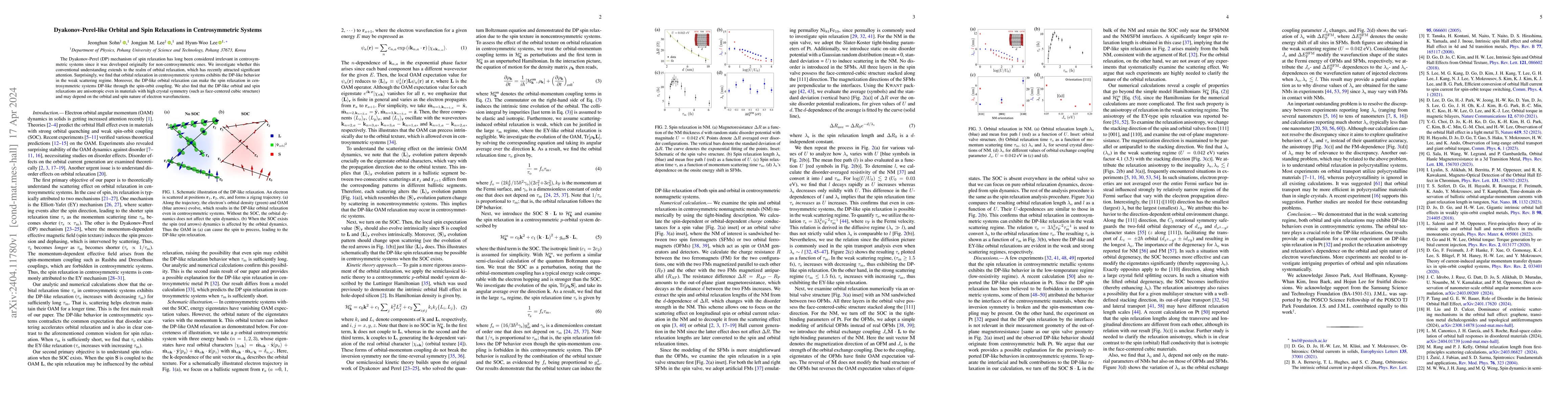 Thumbnail for Dyakonov-Perel-like Orbital and Spin Relaxations in Centrosymmetric
  Systems