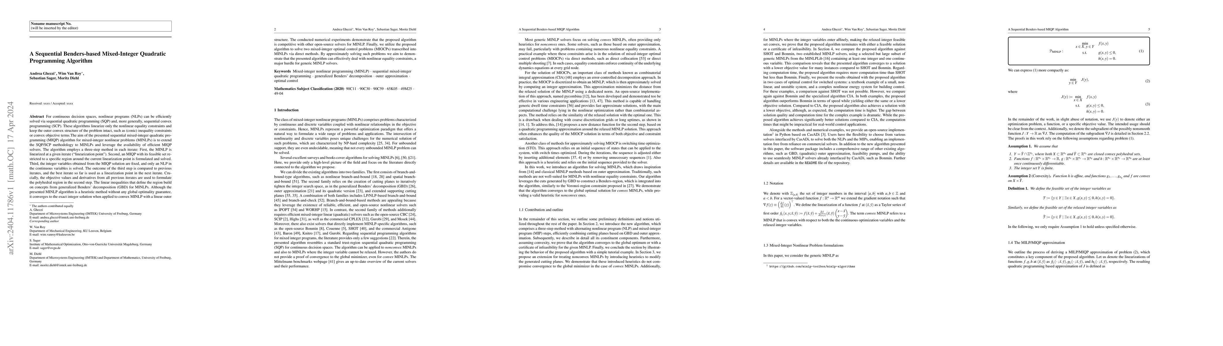 Thumbnail for A Sequential Benders-based Mixed-Integer Quadratic Programming Algorithm