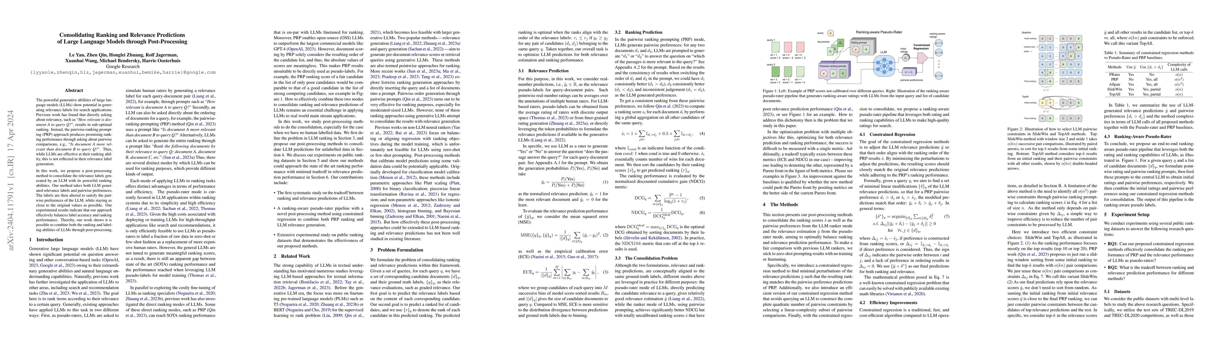Thumbnail for Consolidating Ranking and Relevance Predictions of Large Language Models
  through Post-Processing