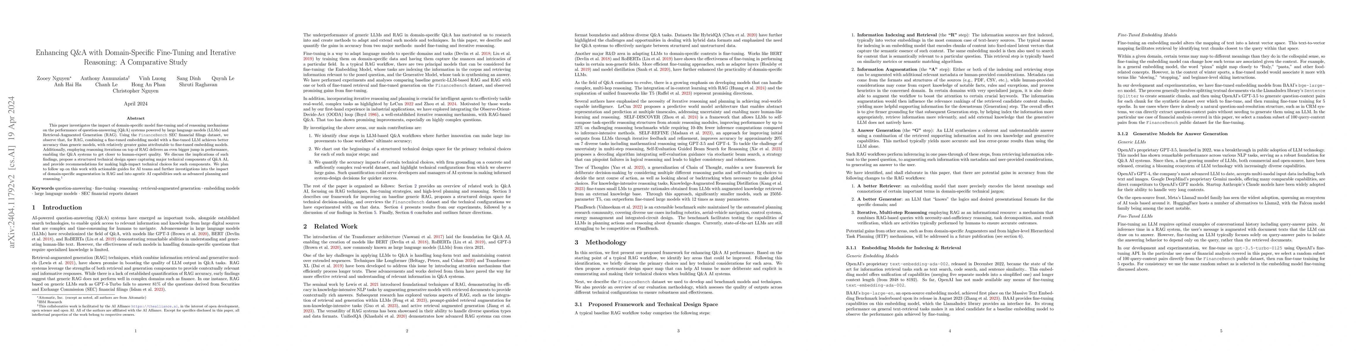 Thumbnail for Enhancing Q&A with Domain-Specific Fine-Tuning and Iterative Reasoning:
  A Comparative Study