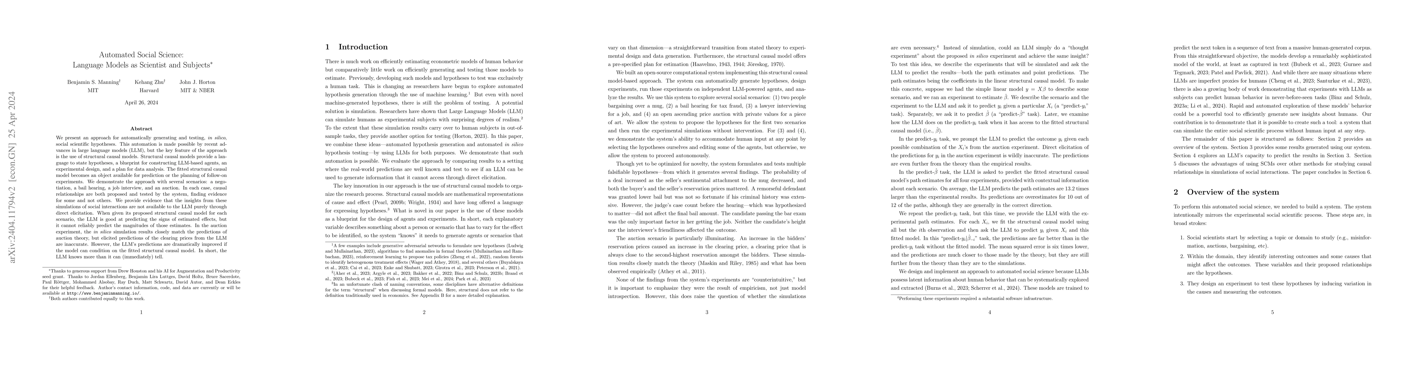 Thumbnail for Automated Social Science: Language Models as Scientist and Subjects