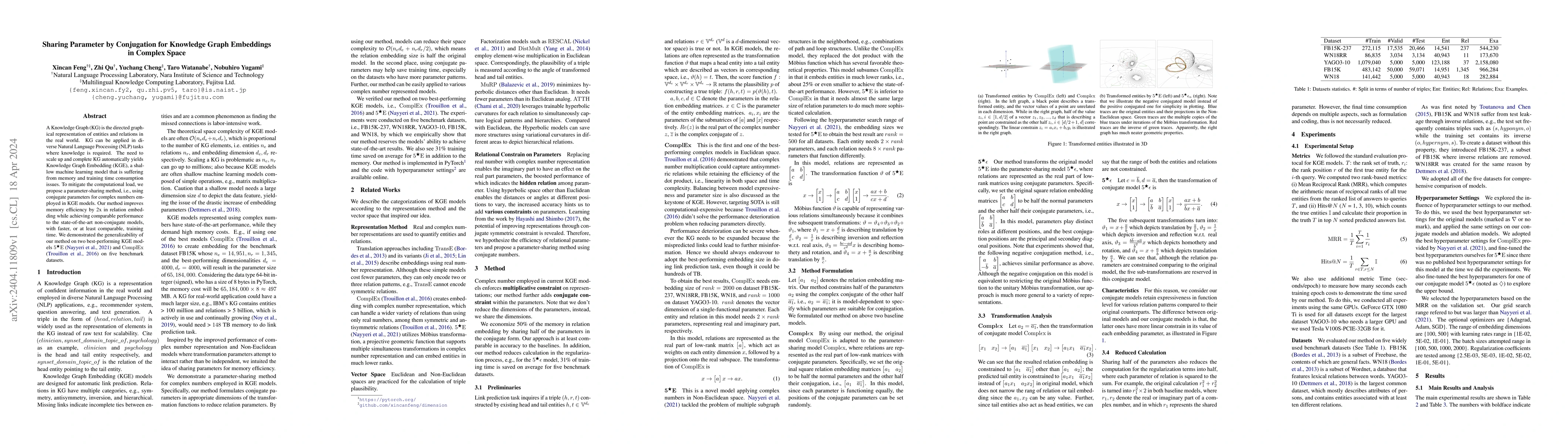 Thumbnail for Sharing Parameter by Conjugation for Knowledge Graph Embeddings in
  Complex Space